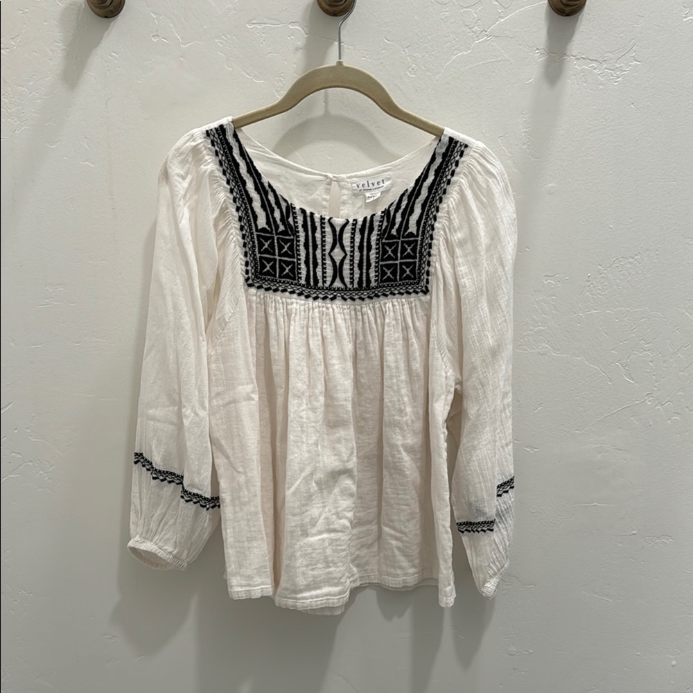 Multicolored Square Neck Bishop Sleeve Blouse